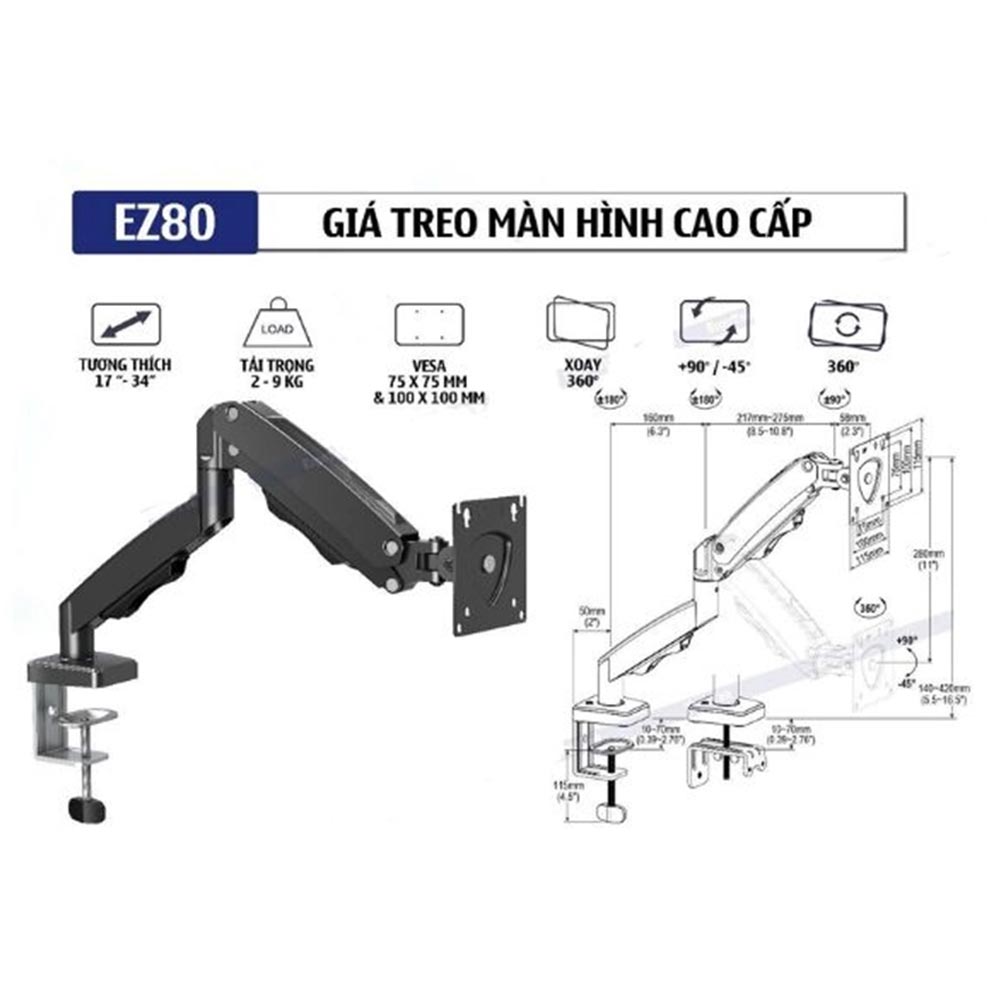 Giá treo màn hình Ergotek EZ80 (1 màn hình/ 17inch - 34inch/ Đen/ Gắn bàn)