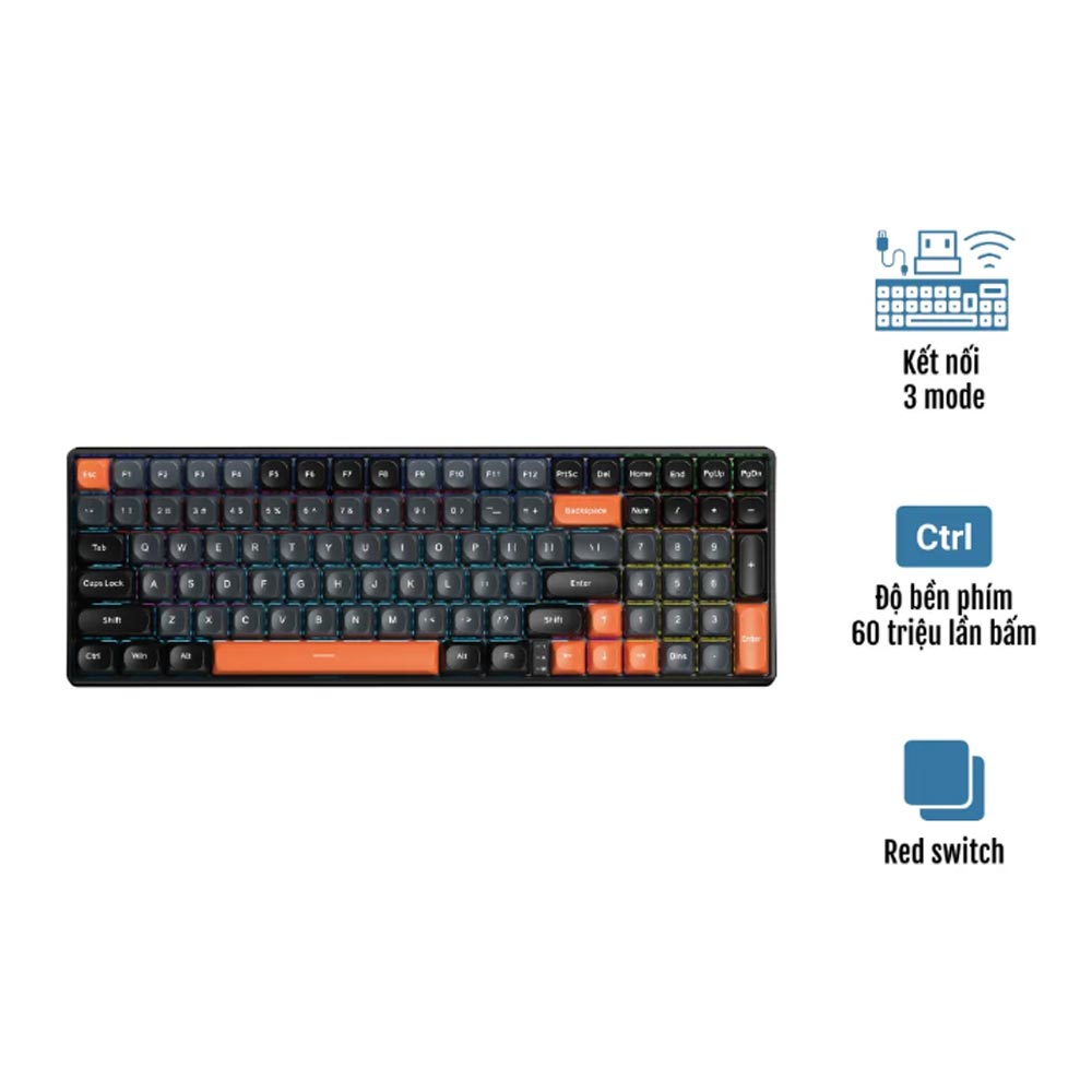 Bàn phím cơ Aula 3 MODE S100 Pro đen+xám+cam red switch