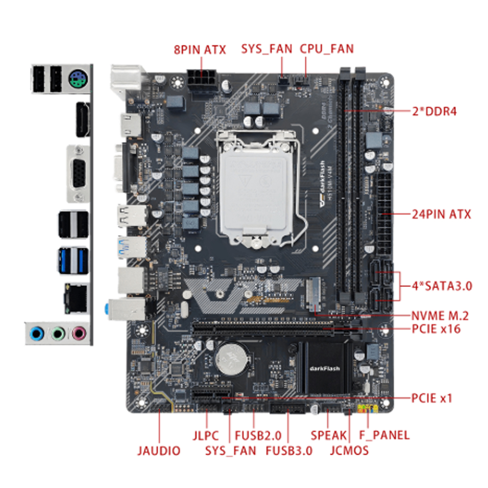 Mainboard DarkFlash H510 -V4M (Intel LGA 1200/ M-ATX/ 2 khe ram)