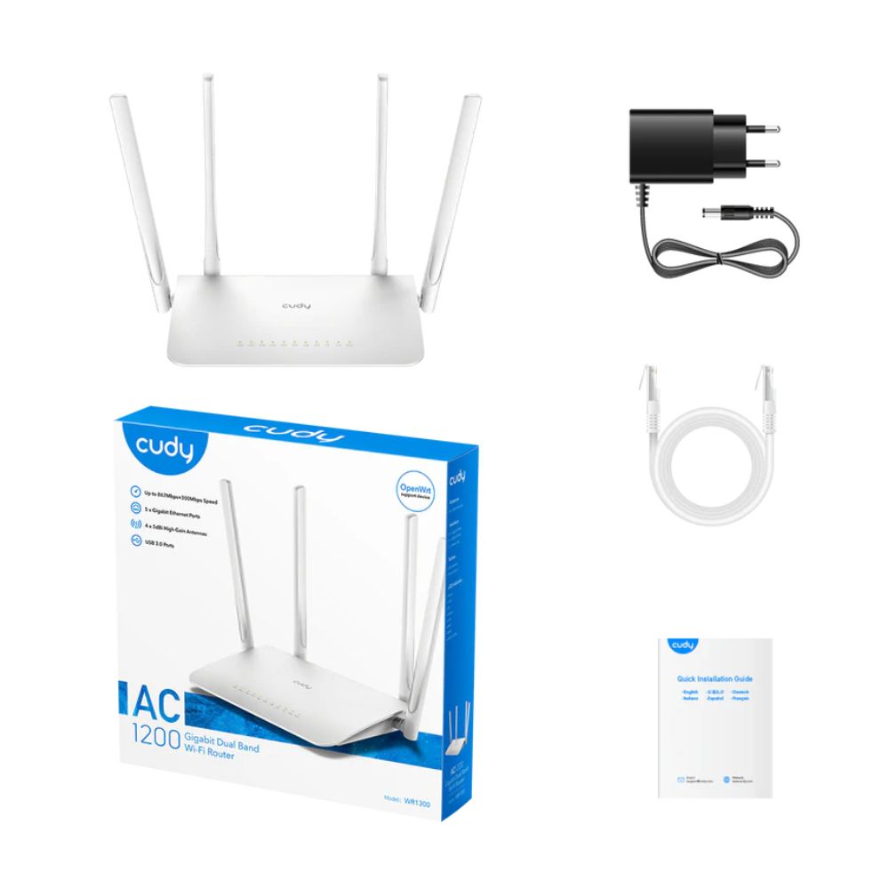 Bộ phát wifi Cudy WR1300 (Chuẩn AC/ AC1300Mbps/ 4 Ăng-ten ngoài/ Wifi Mesh/ 35 User)
