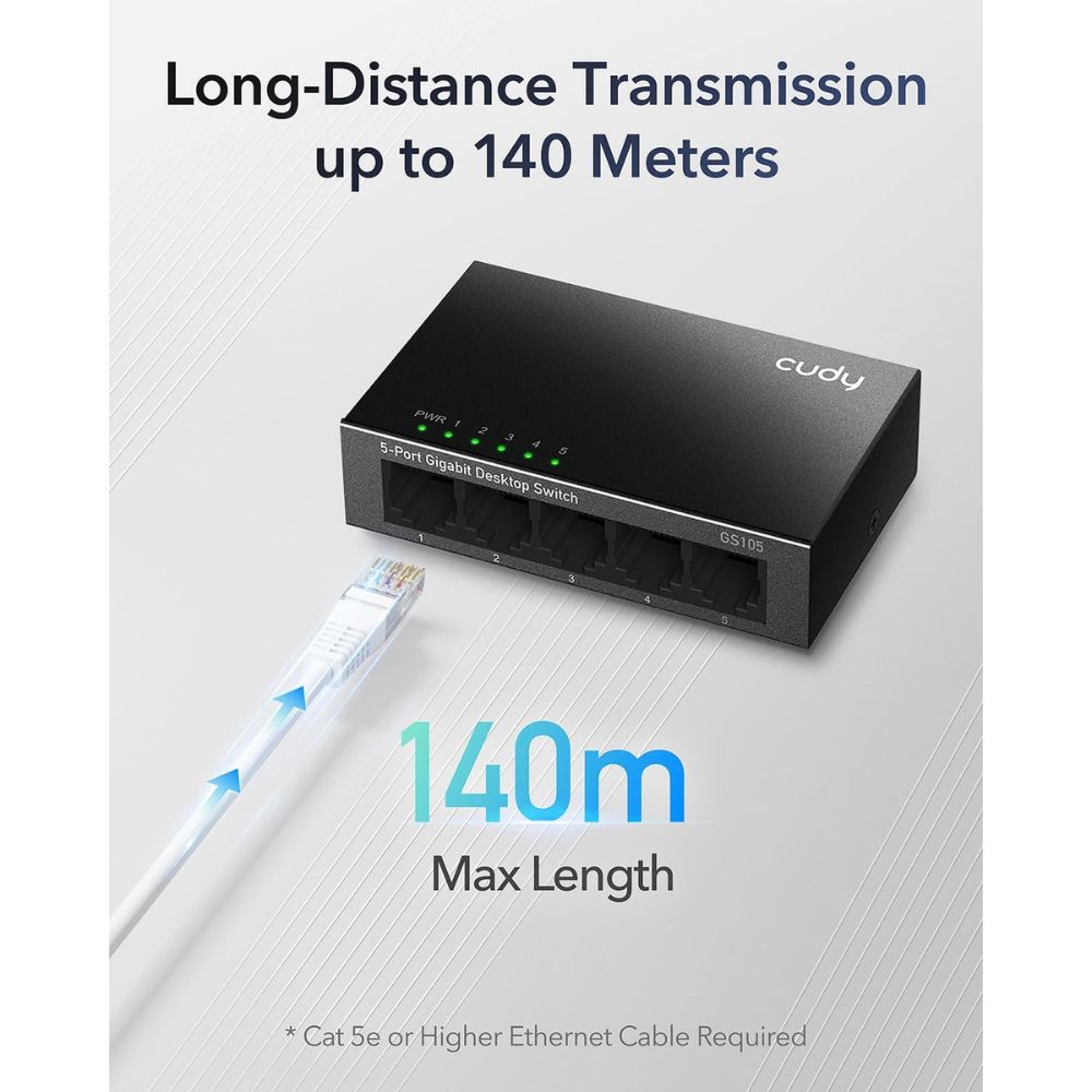 Switch Cudy GS105 (Gigabit 1000Mbps/ 5 Cổng/ Vỏ kim loại)