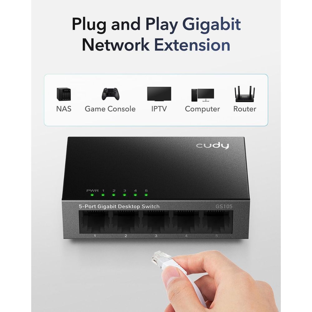 Switch Cudy GS105 (Gigabit 1000Mbps/ 5 Cổng/ Vỏ kim loại)