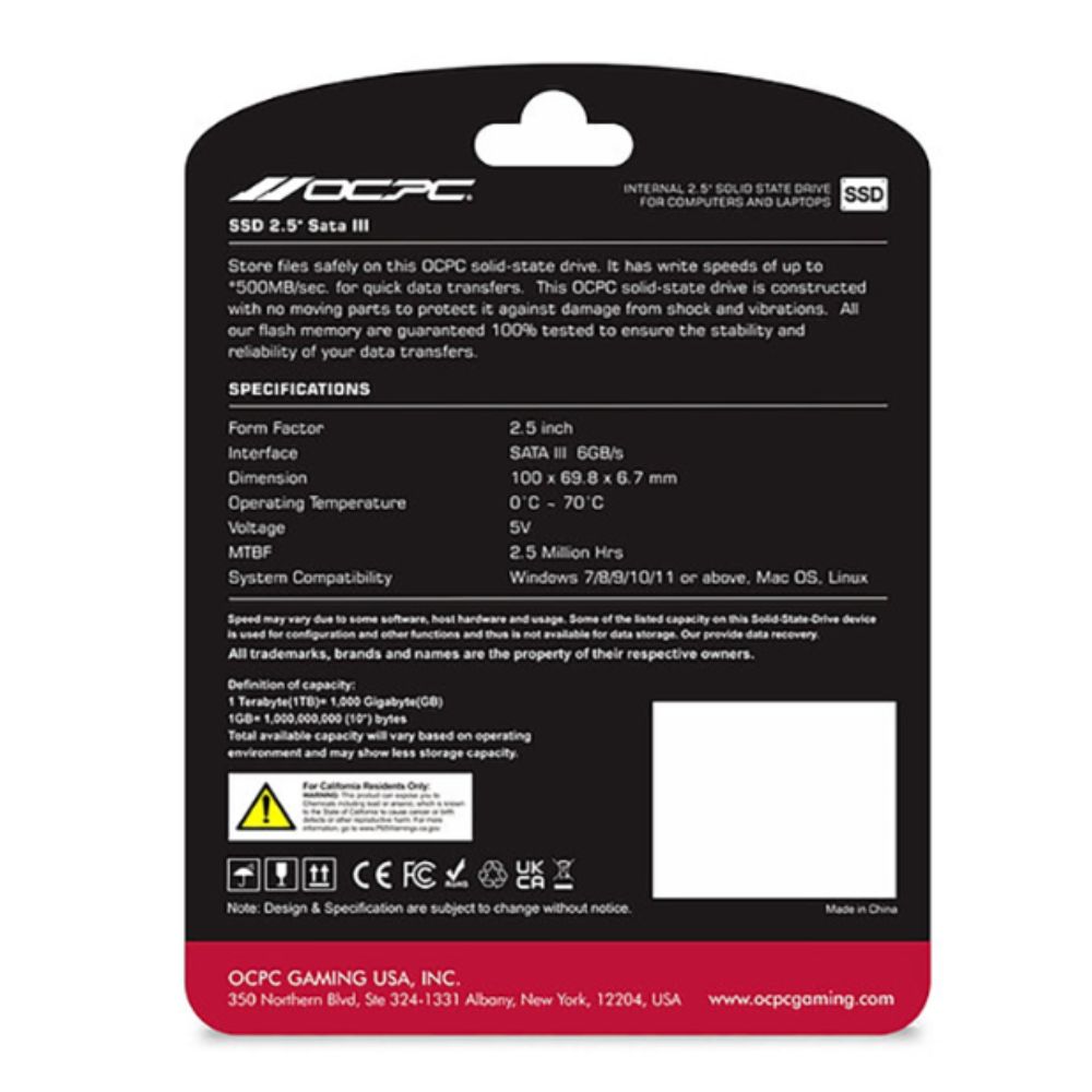 Ổ SSD OCPC XTL-200 512GB - SSD25S3T512GLT (SATA3/ 2.5Inch/ 520MB/s/ 450MB/s)