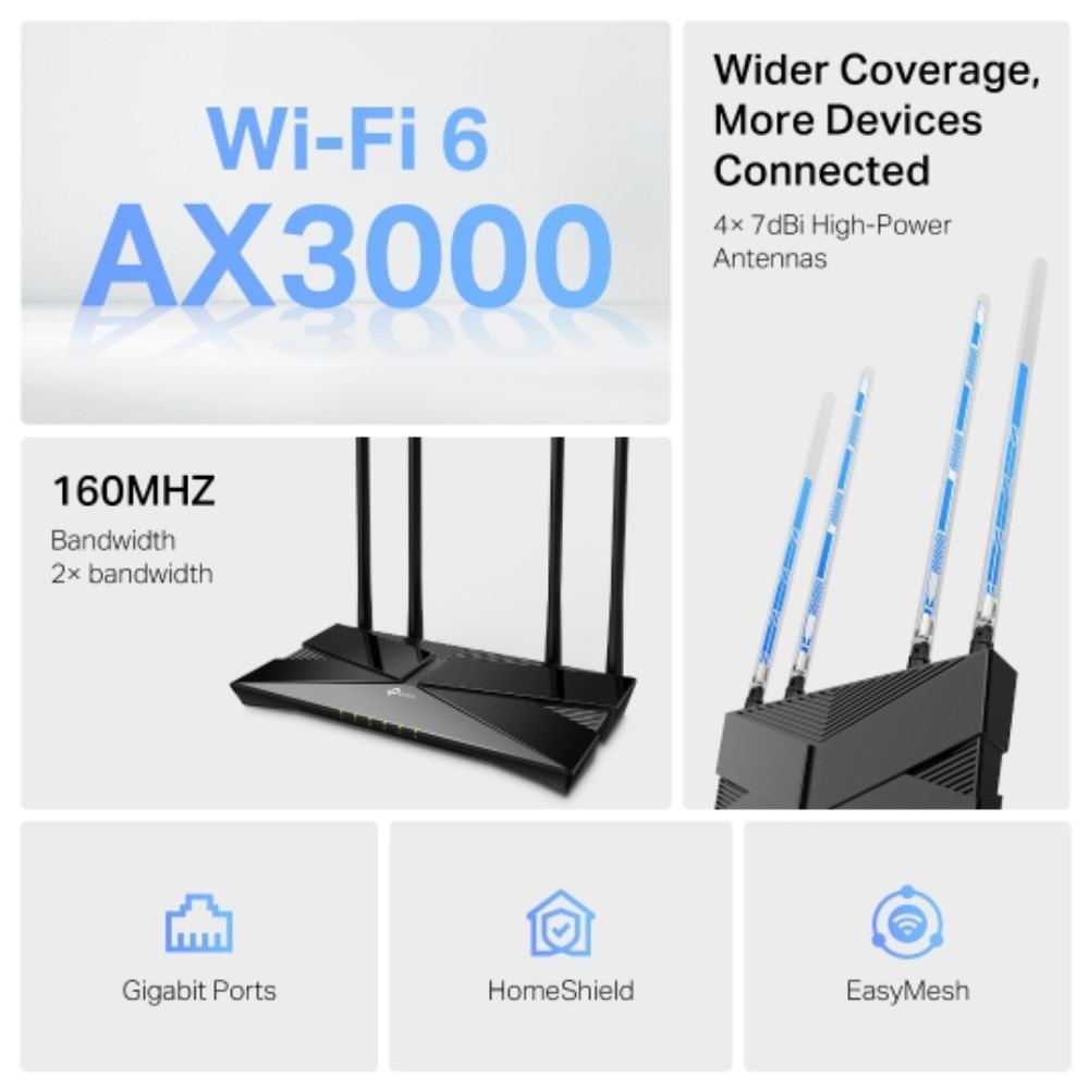 Bộ phát wifi 6 TP-Link Archer AX53HP (Chuẩn AX/ AX3000Mbps/ 4 Ăng-ten ngoài/ EasyMesh/ 45User)