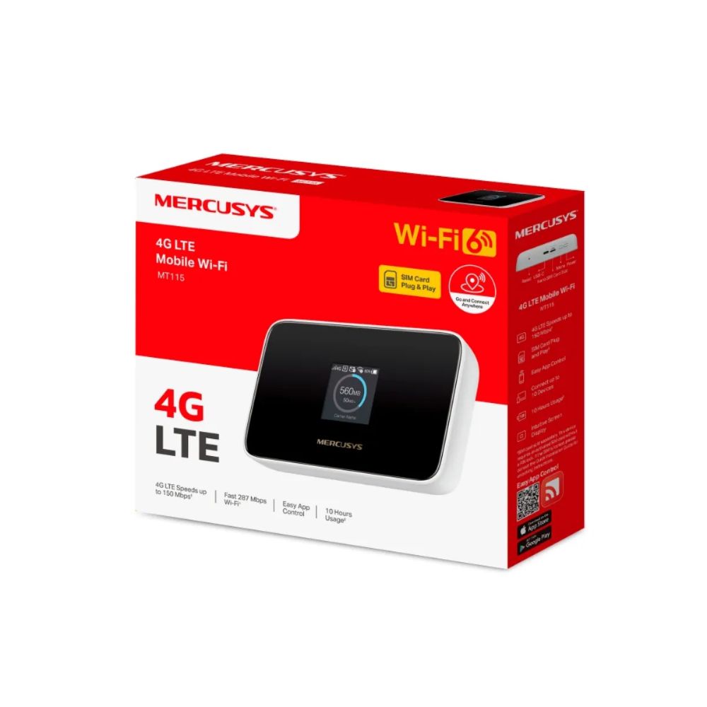 Bộ phát wifi 4G Mercusys MT115 (Chuẩn AX/ AX300Mbps/ Ăng-ten ngầm/ Khe Sim 4G/ 10 User)