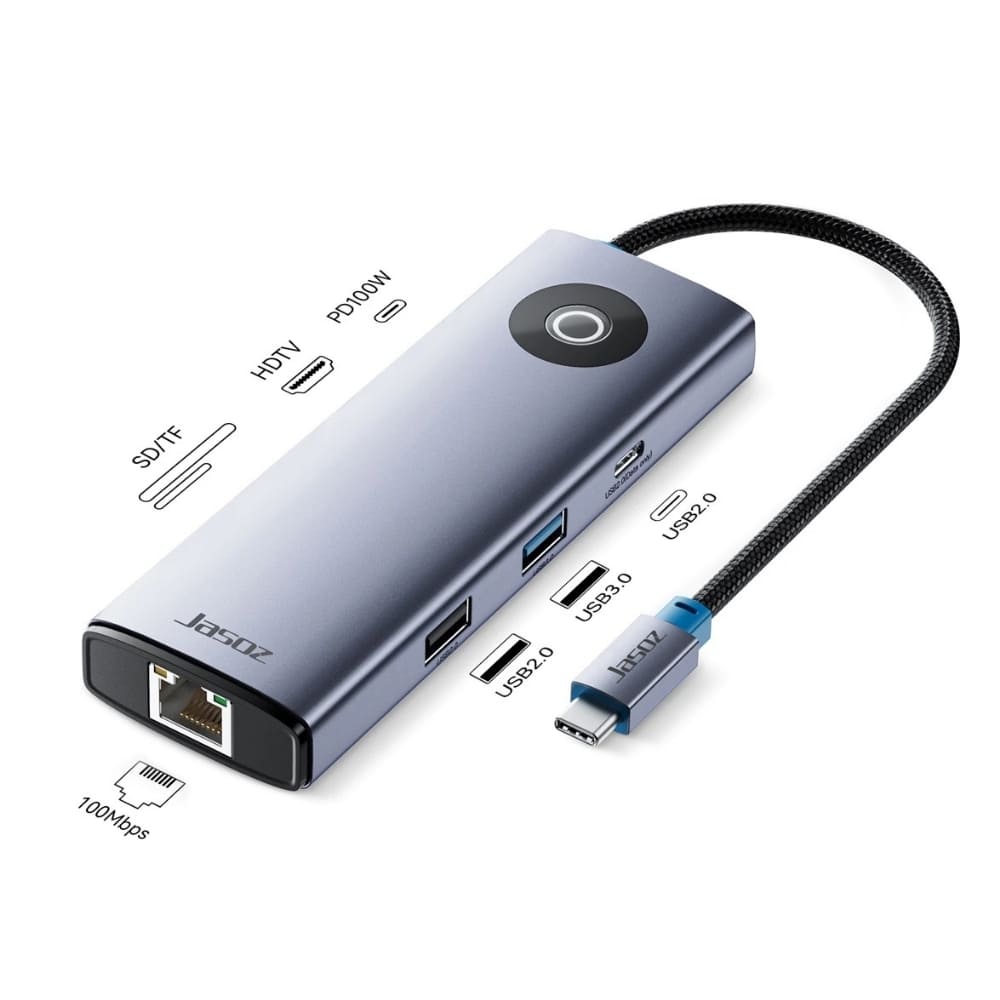 Bộ chuyển Jasoz T-H138 USB-C (Type C) sang HDMI 4K@30Hz, RJ45, SD/TF, PD 100W